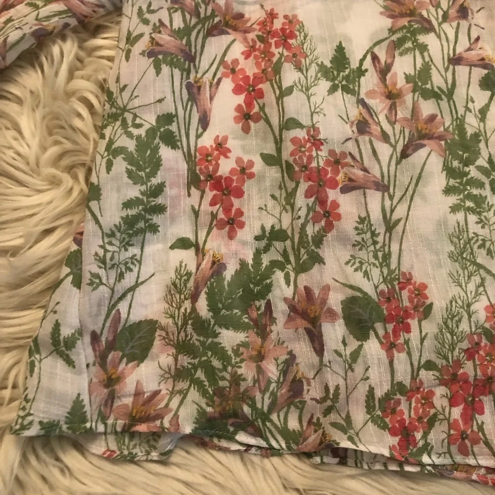 Zac & Rachel Boho Semi Sheer Peasant Floral Prints Stripe Puff Sleeves size S
